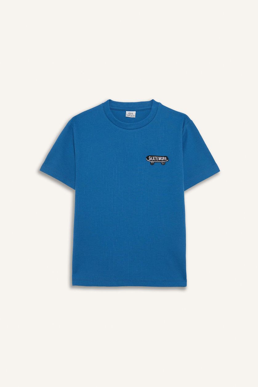 Мальчики и подростки Темно-голубой Детская пижама из вафельной ткани, шорты на резинке и короткие рукава для мальчиков