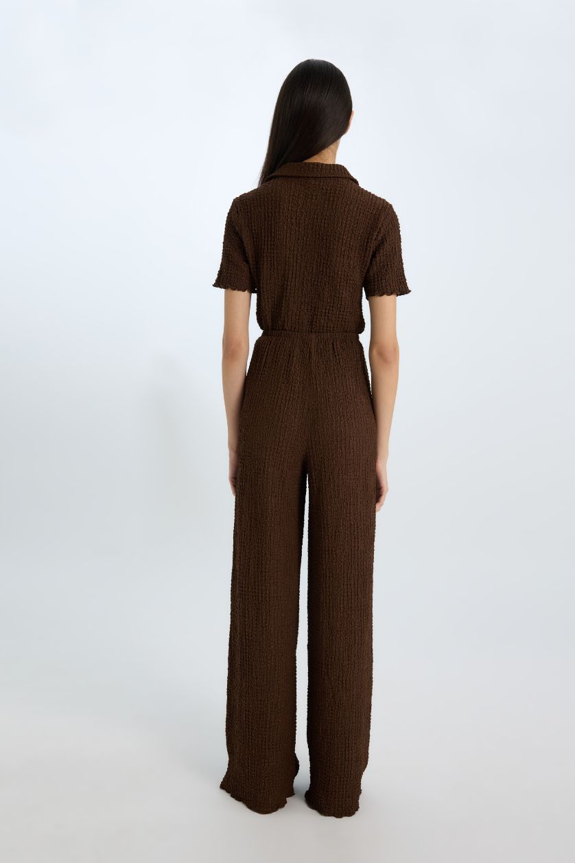 نساء بني بنطرون منسوج وايد ليج برجل واسع