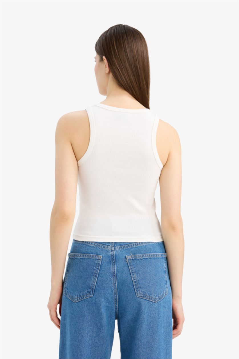 WOMAN Ecru Slim Fit Camisole Crew Neck Tank Top