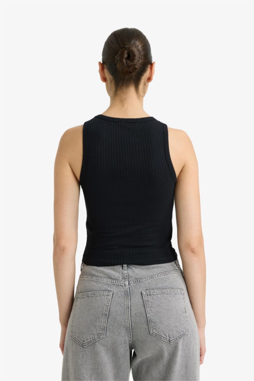 WOMAN Black Slim Fit Camisole Crew Neck Tank Top