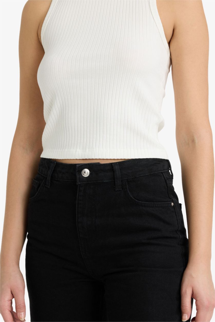 FEMME Écru Débardeur côtelé à col rond Coupe slim