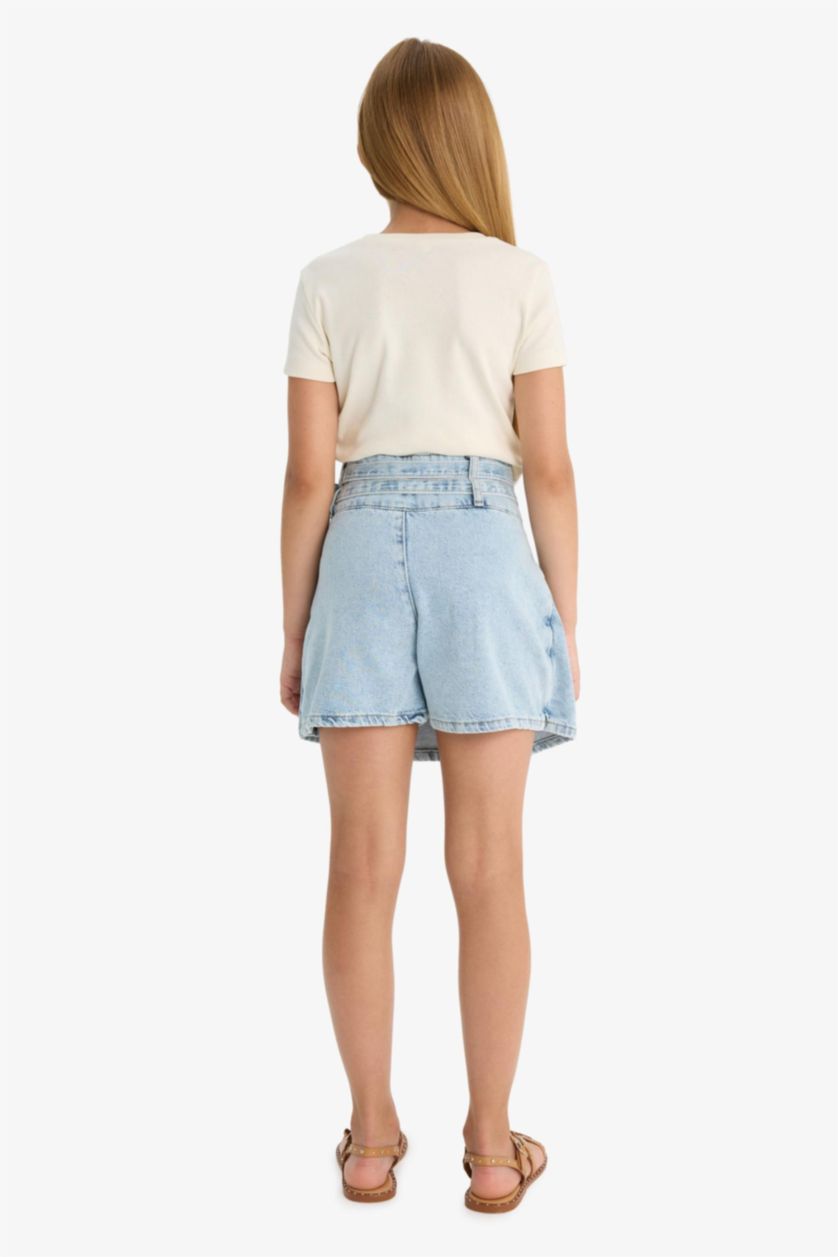 Kız Çocuk - Genç Kız Açık Mavi Pamuklu Jean Şort Etek Kız Çocuk