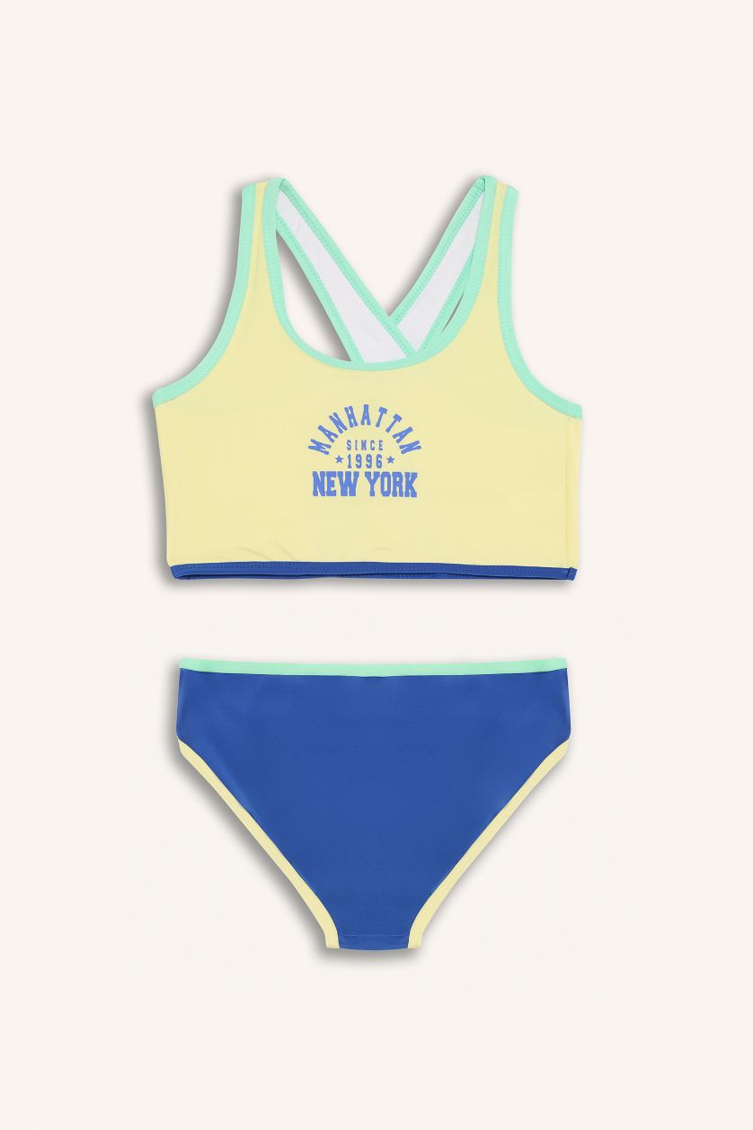 Kız Çocuk - Genç Kız Açık Sarı Baskılı Bikini Takımı Kız Çocuk