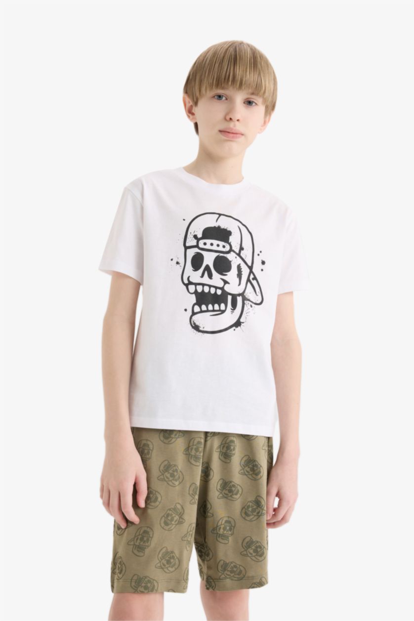 Boys & Teens White Boy Regular Fit 2 Piece Pajama Set