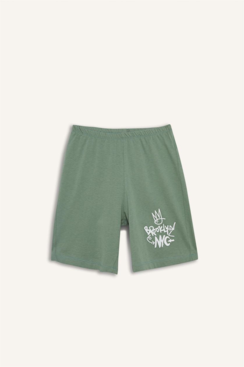 Erkek Çocuk - Genç Erkek Açık Yeşil %100 Pamuklu Regular Fıt Baskılı Beli Lastikli Pijama Takımı Erkek Çocuk