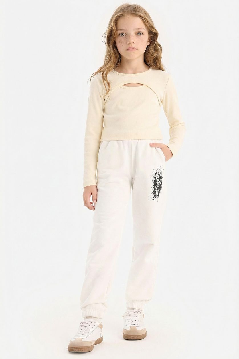 Girls & Teens Ecru Girl Elastic Waist Printed Jogger Sweatpants