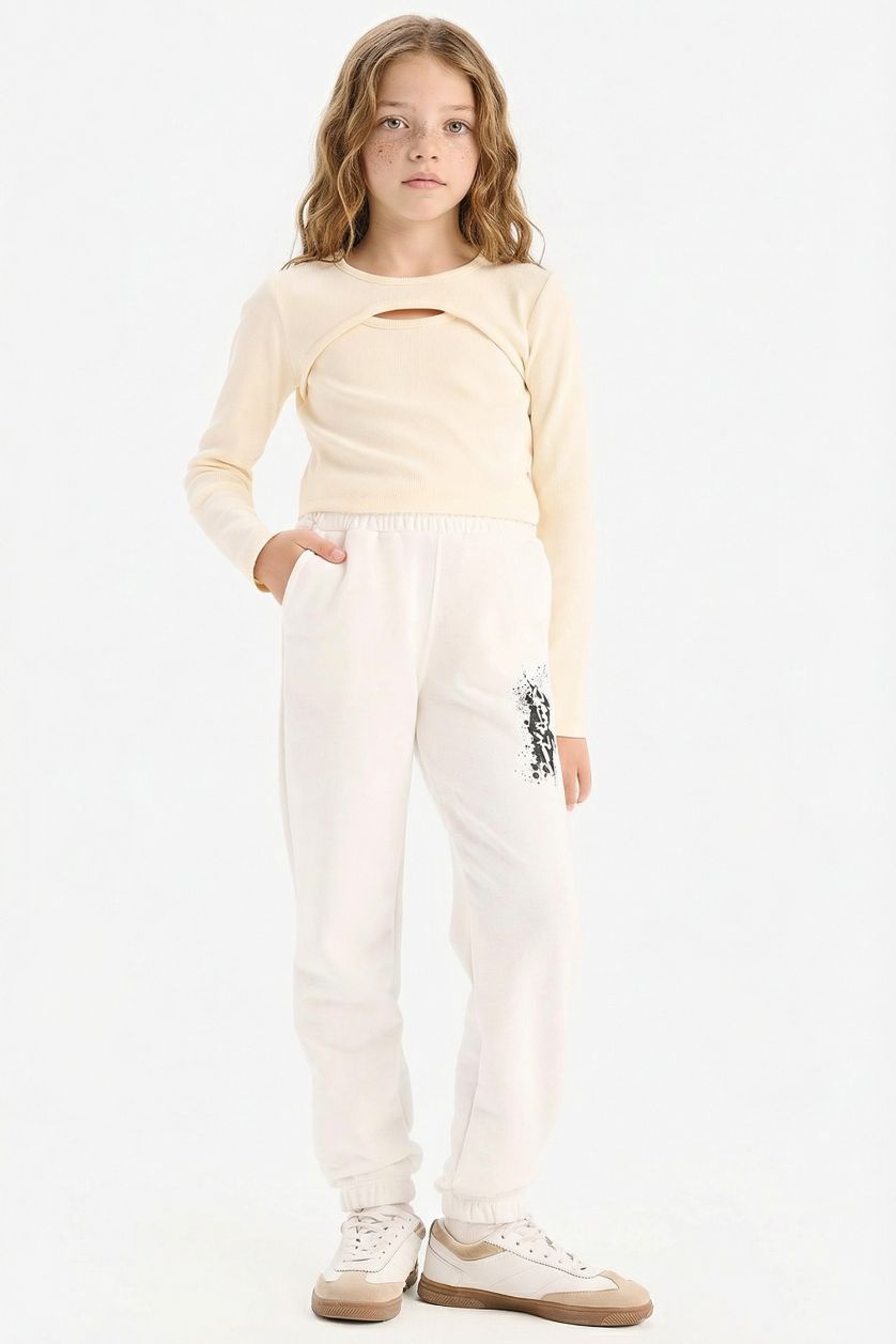 Girls & Teens Ecru Girl Elastic Waist Printed Jogger Sweatpants
