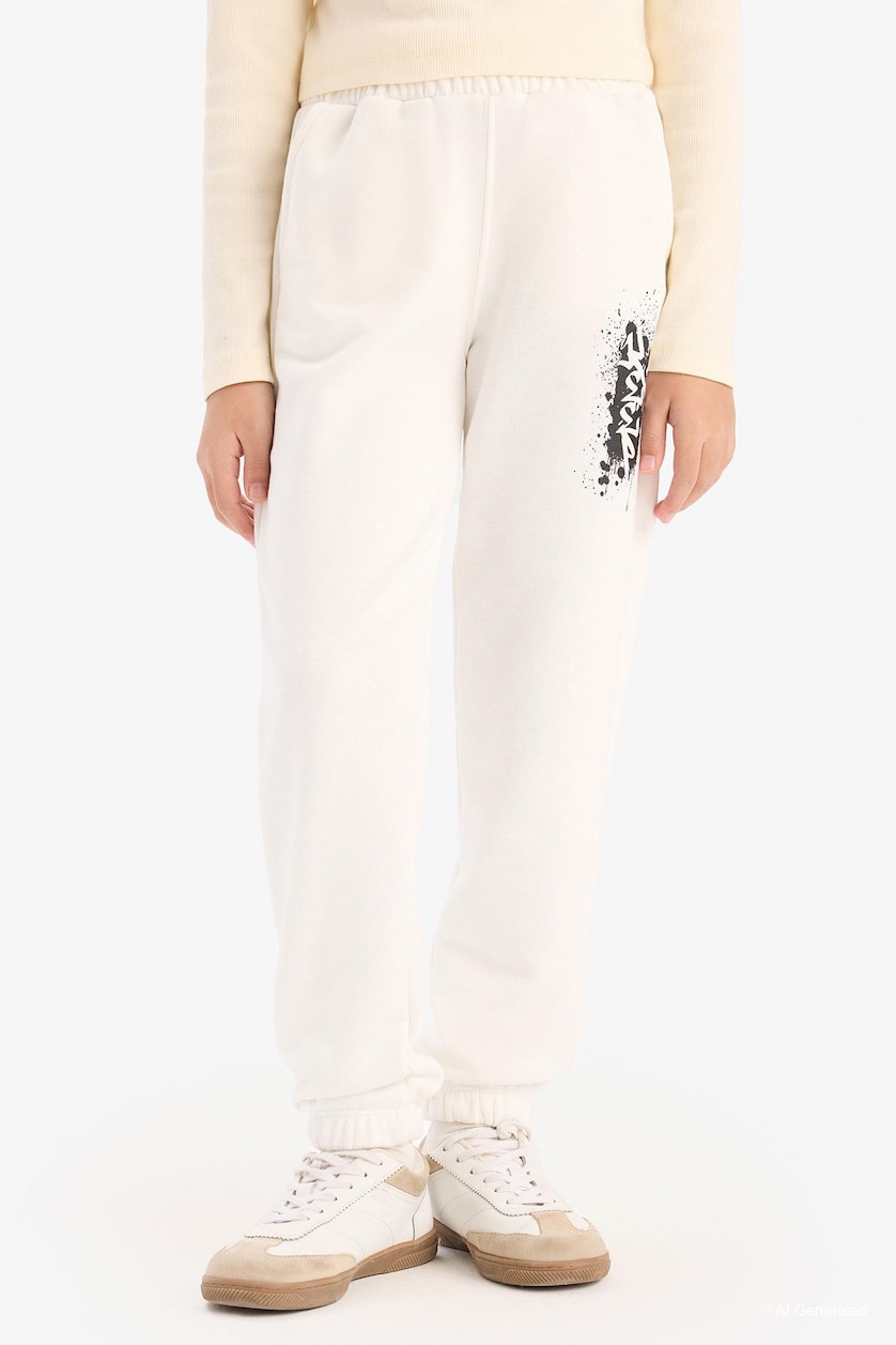GIRLS & TEENS Ecru Girl Elastic Waist Printed Jogger Sweatpants