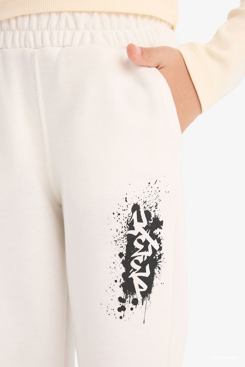 GIRLS & TEENS Ecru Girl Elastic Waist Printed Jogger Sweatpants