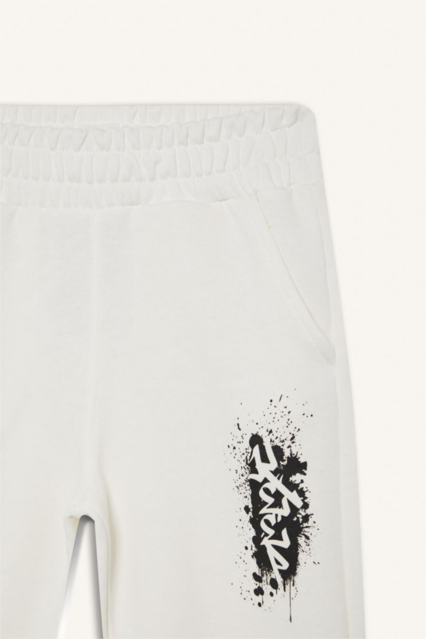 Girls & Teens Ecru Girl Elastic Waist Printed Jogger Sweatpants