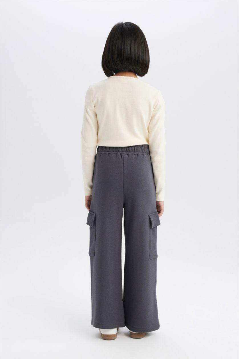 Kız Çocuk - Genç Kız Antrasit Beli Lastikli Kargo Cepli Eşofman Altı Kız Çocuk