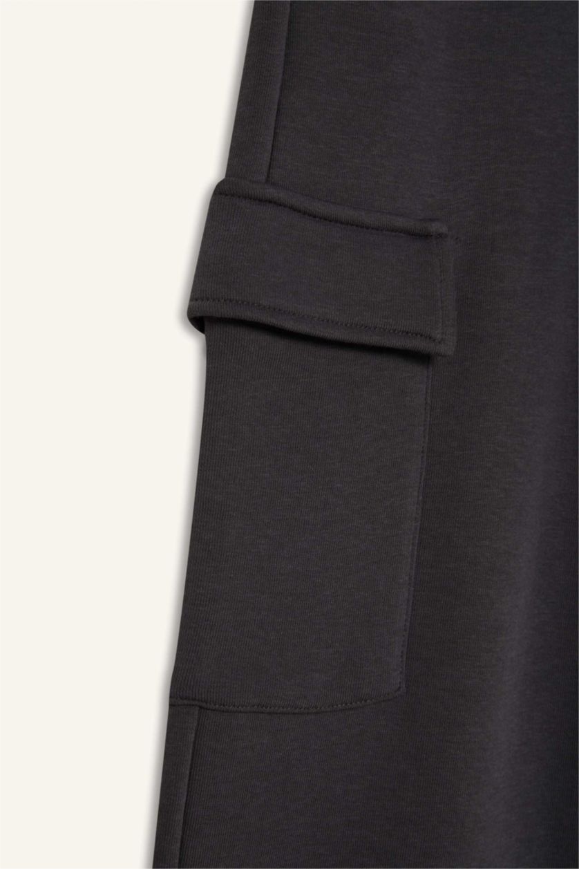 Kız Çocuk - Genç Kız Antrasit Beli Lastikli Kargo Cepli Eşofman Altı Kız Çocuk