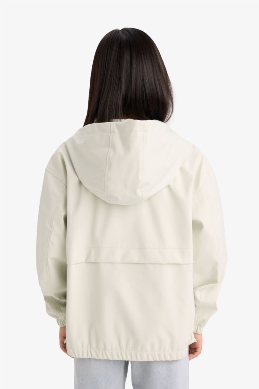 بناتي اللون الرملي جاكيت مطر بناتي وتر بروف بكابيشون