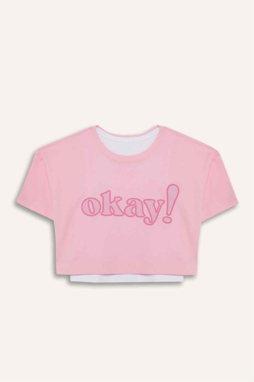 Қыздар Және Жасөспірімдер Ашық Қызғылт Қыздарға дөңгелек жаға слоган қысқа жеңді Қысқа жеңді футболка