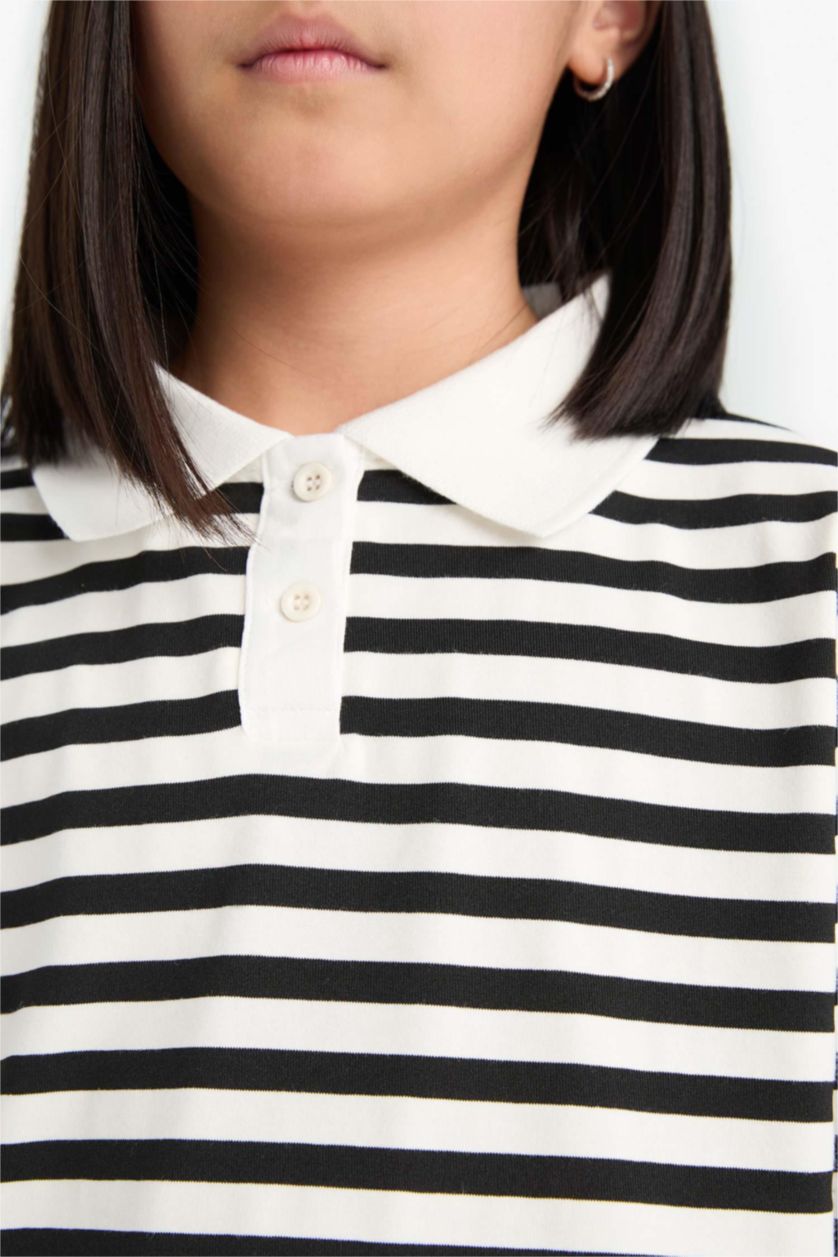 GIRLS & TEENS Black Girl Relax Fit Striped Short Sleeve Polo Shirt