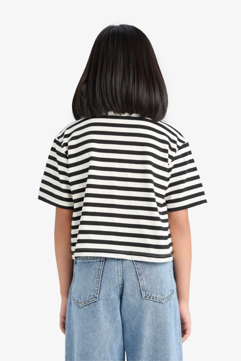 GIRLS & TEENS Black Girl Relax Fit Striped Short Sleeve Polo Shirt