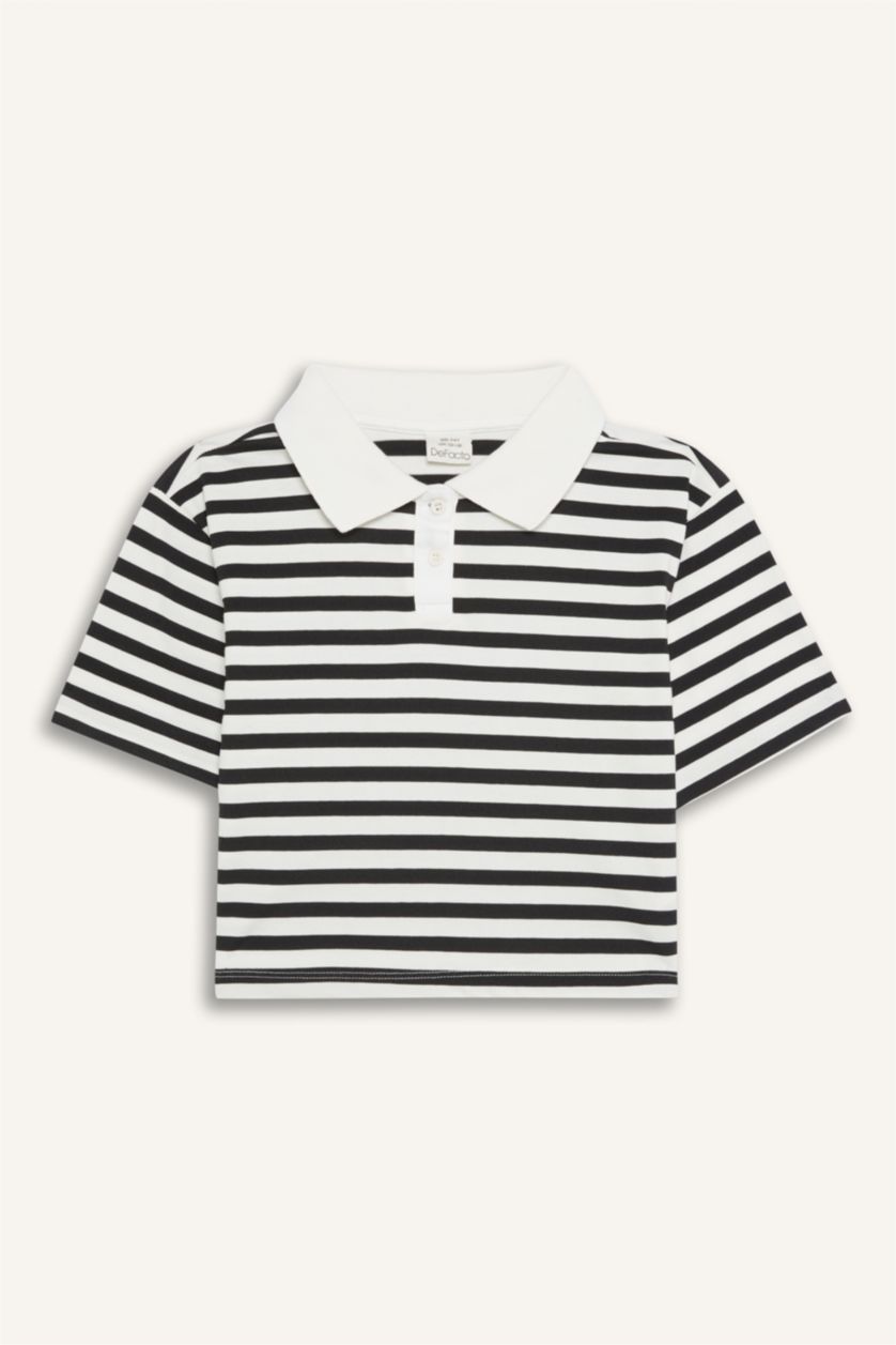 GIRLS & TEENS Black Girl Relax Fit Striped Short Sleeve Polo Shirt
