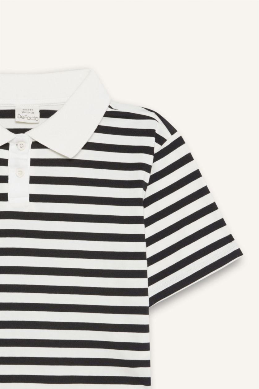 GIRLS & TEENS Black Girl Relax Fit Striped Short Sleeve Polo Shirt