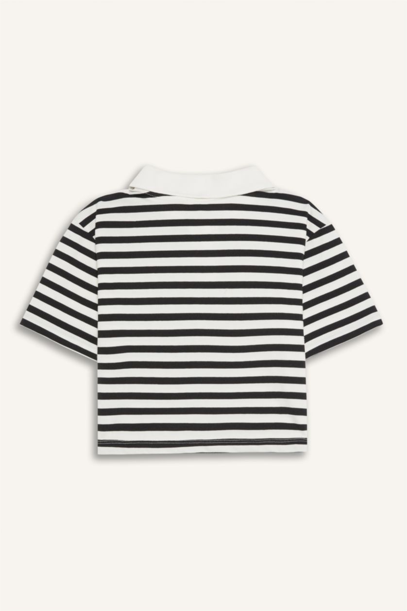 GIRLS & TEENS Black Girl Relax Fit Striped Short Sleeve Polo Shirt