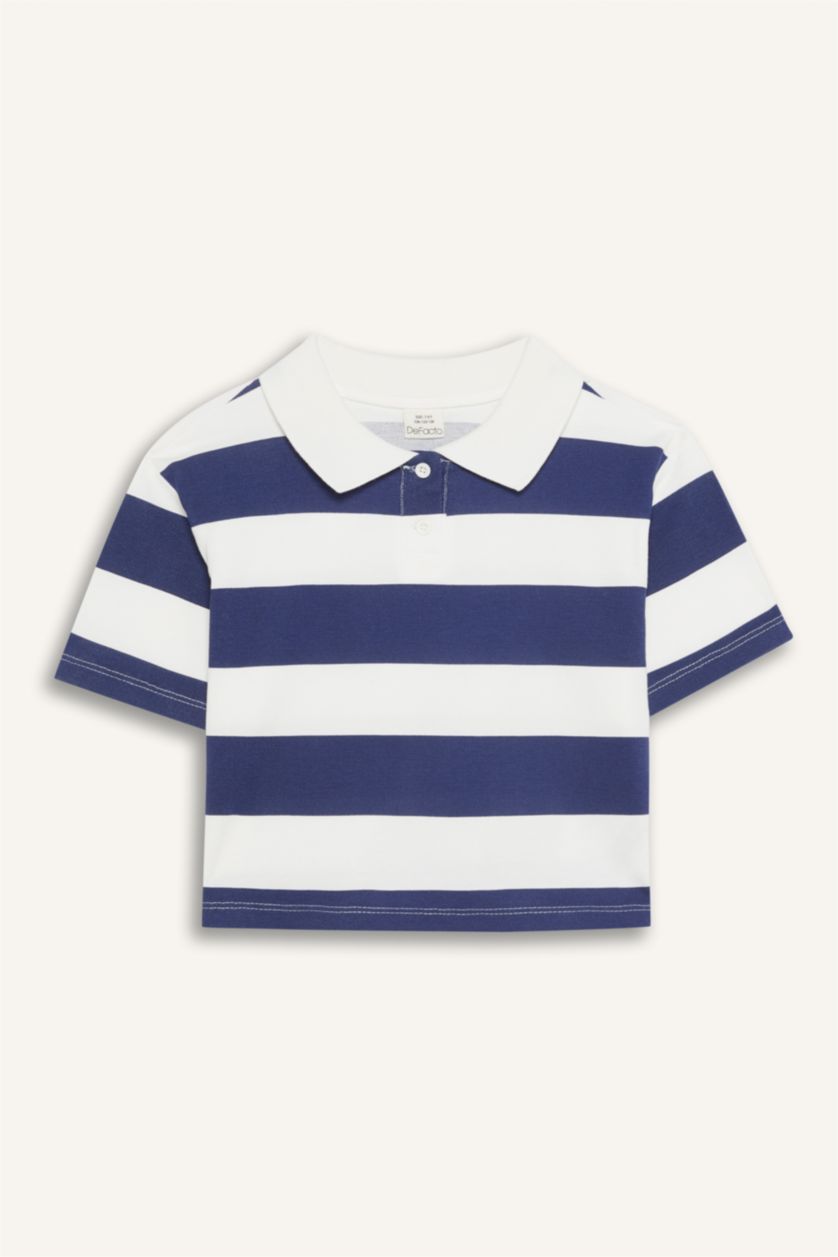 Kız Çocuk - Genç Kız Menekşe Relax Fit Çizgili Kısa Kollu Polo Tişört Kız Çocuk