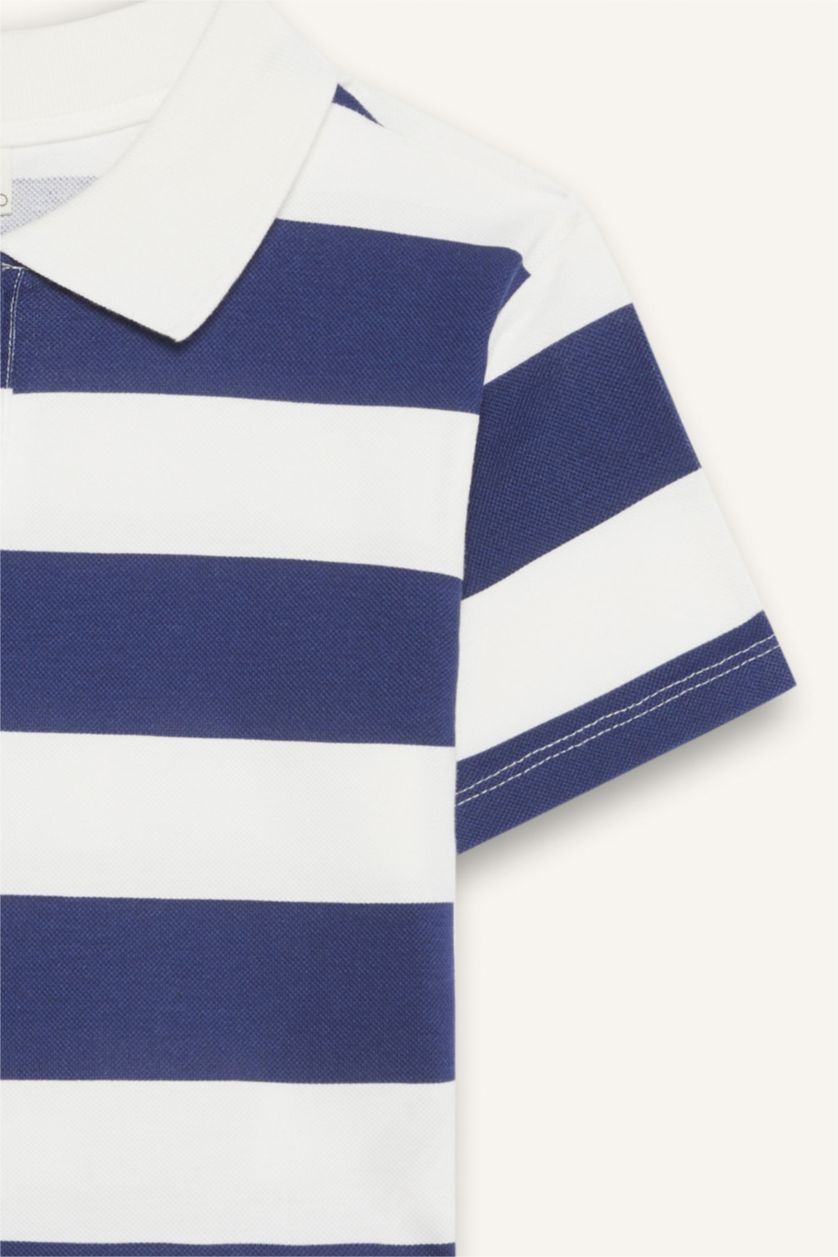 Kız Çocuk - Genç Kız Menekşe Relax Fit Çizgili Kısa Kollu Polo Tişört Kız Çocuk