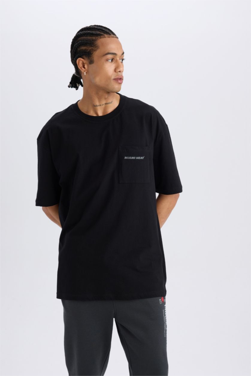 HOMME Noir DeFactoFit NBA Miami Heat Oversize Crew Neck T-Shirt
