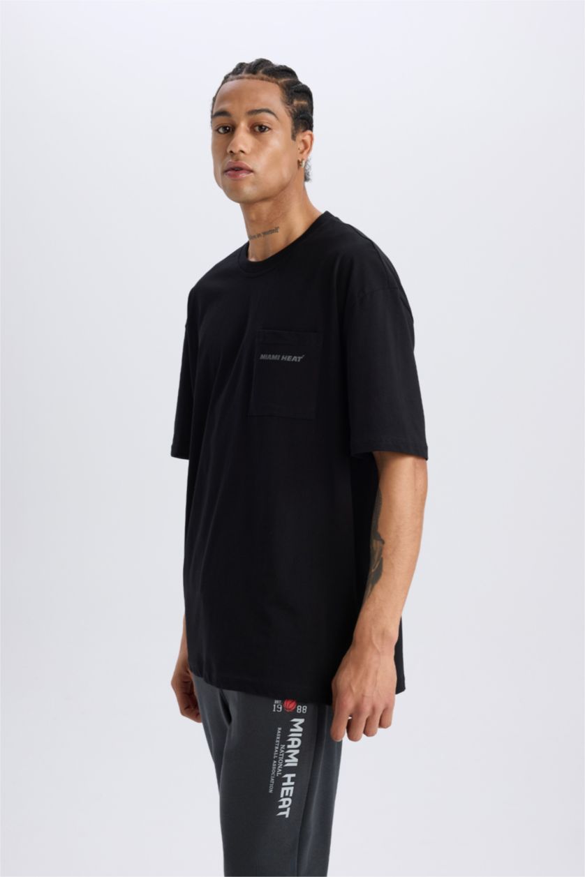 HOMME Noir DeFactoFit NBA Miami Heat Oversize Crew Neck T-Shirt