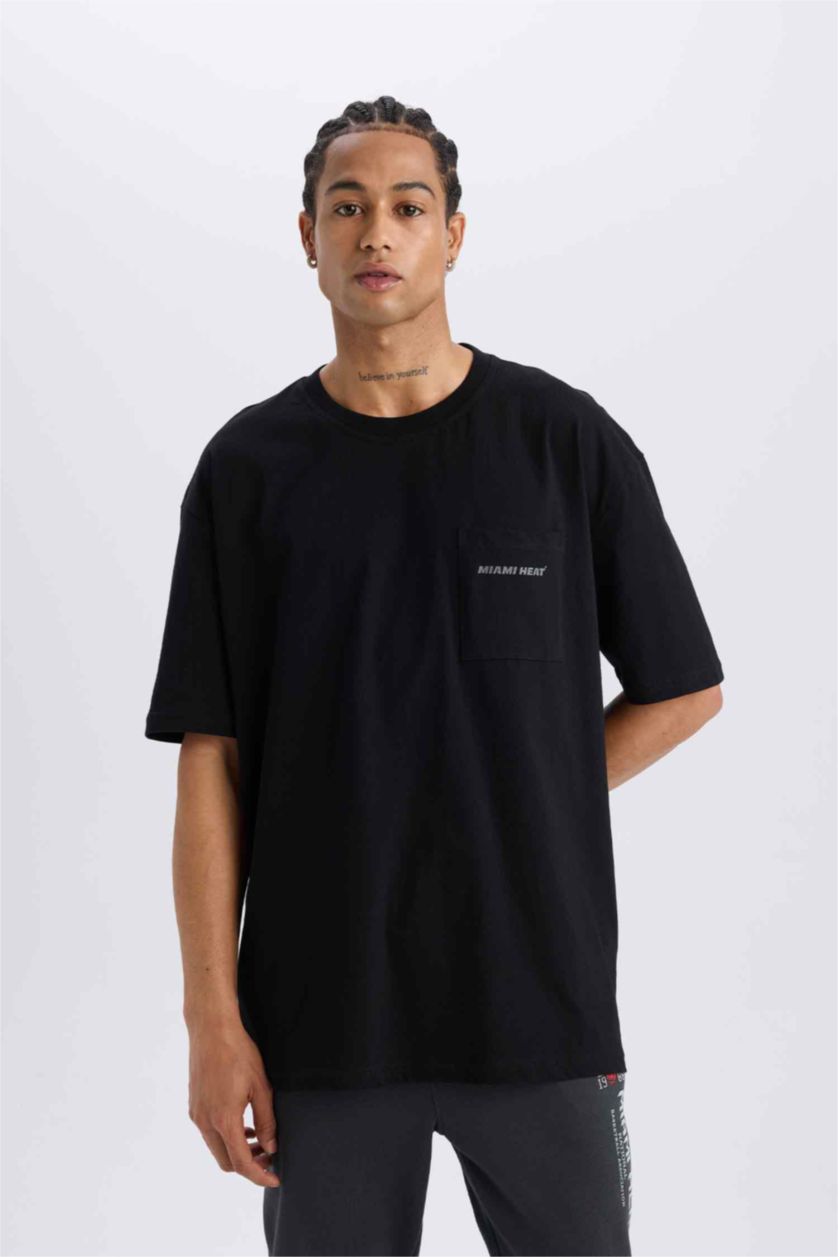 HOMME Noir DeFactoFit NBA Miami Heat Oversize Crew Neck T-Shirt