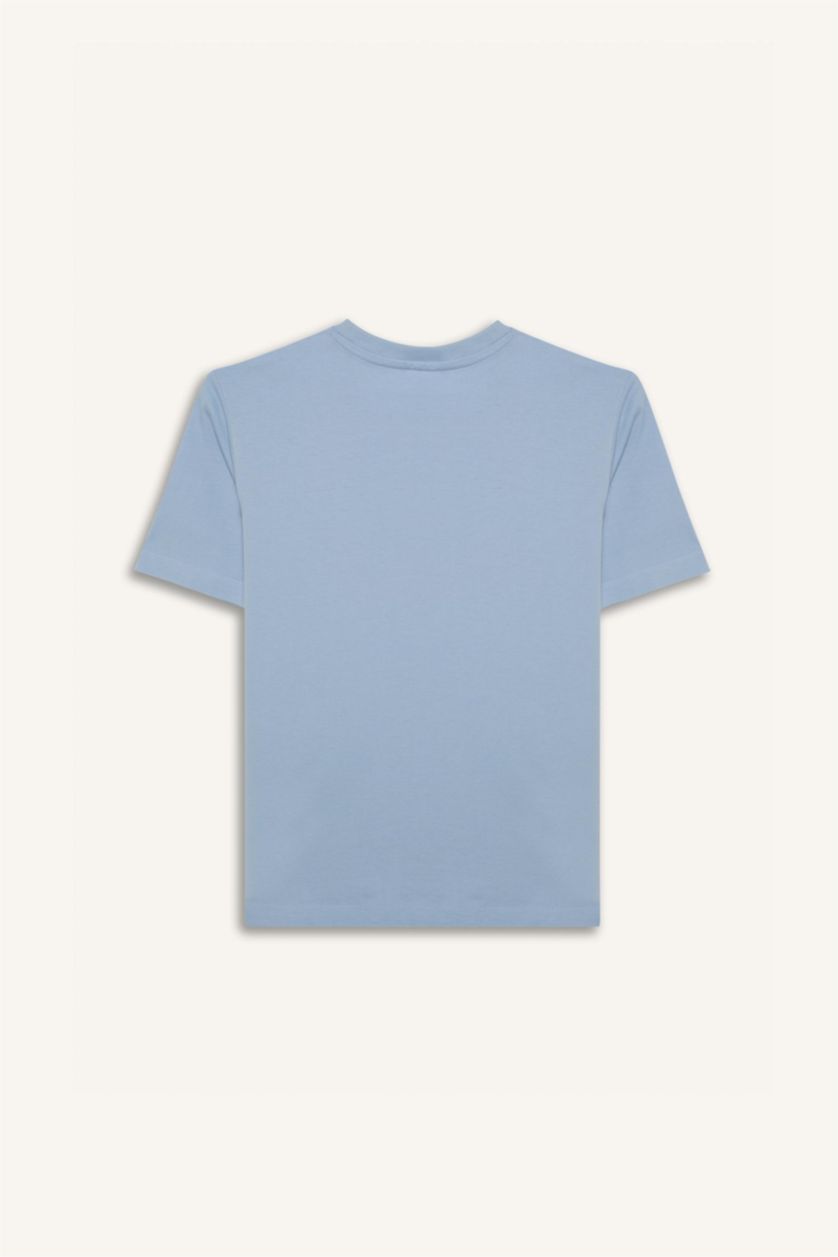 Erkek Çocuk - Genç Erkek Açık Mavi Bisiklet Yaka Baskılı Kısa Kollu Tişört Erkek Çocuk