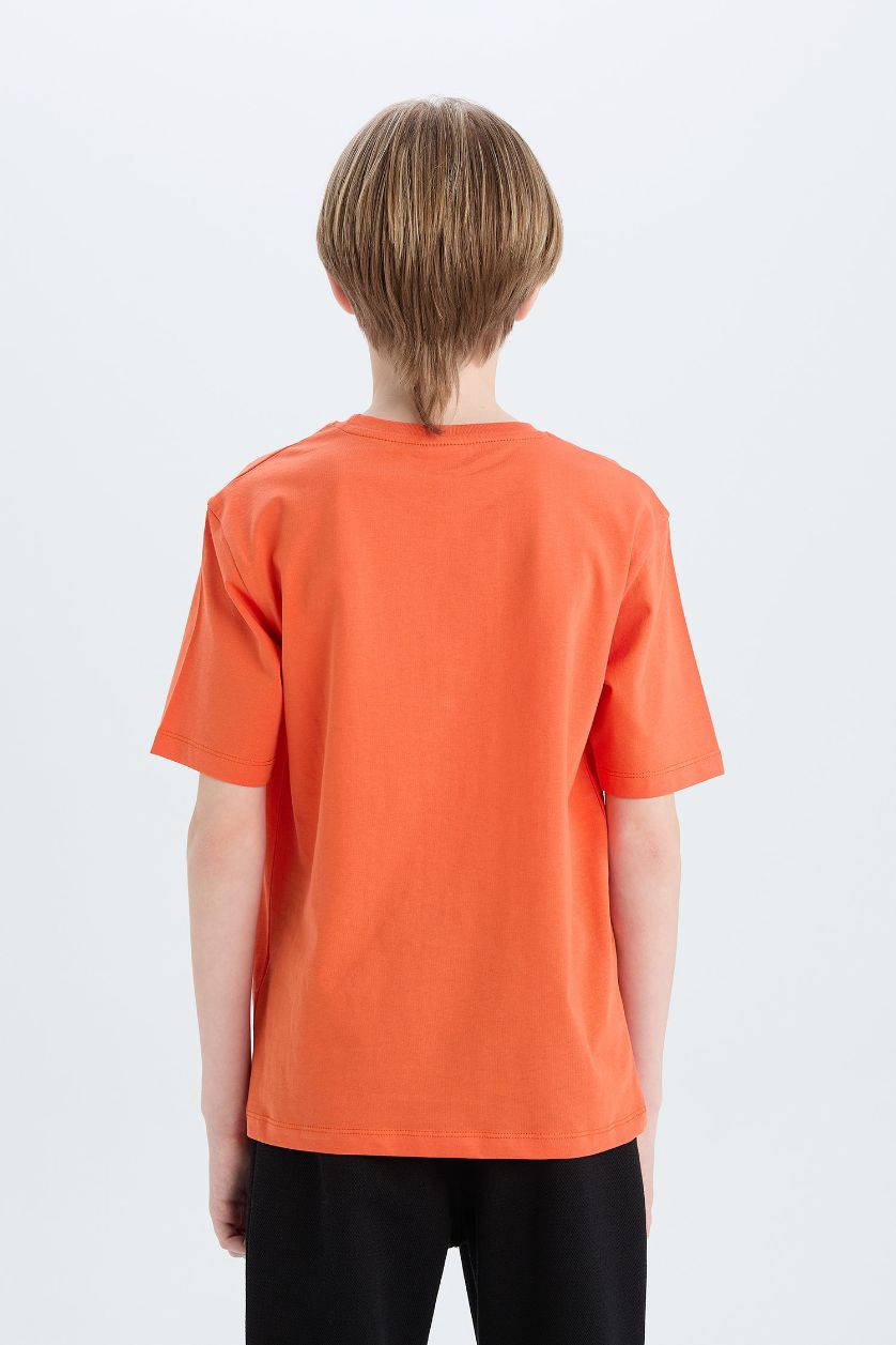 Erkek Çocuk - Genç Erkek Turuncu Bisiklet Yaka Baskılı Kısa Kollu Tişört Erkek Çocuk