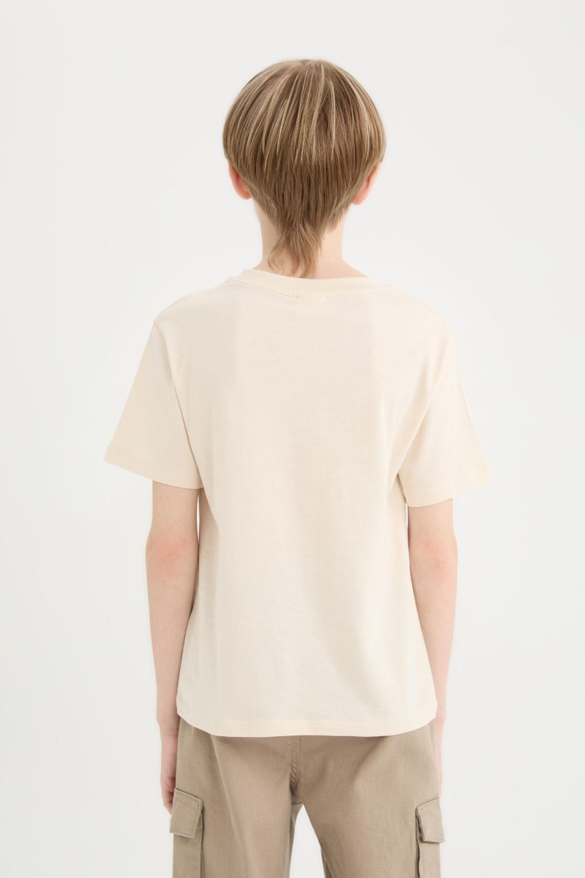 Erkek Çocuk - Genç Erkek Açık Taş Bisiklet Yaka Baskılı Kısa Kollu Tişört Erkek Çocuk