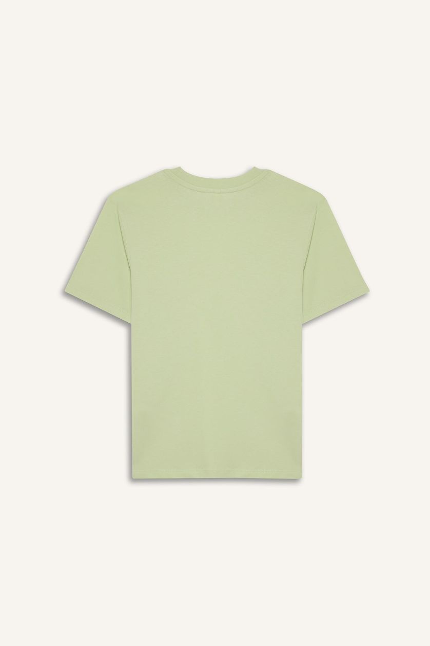 Erkek Çocuk - Genç Erkek Açık Yeşil Bisiklet Yaka Baskılı Kısa Kollu Tişört Erkek Çocuk