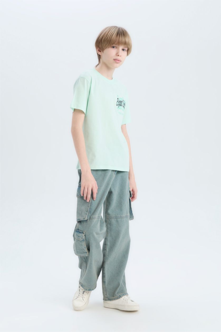 Ұлдар Және Жасөспірімдер Аква Ұлдарға дөңгелек жаға басқа принт қысқа жеңді Қысқа жеңді футболка