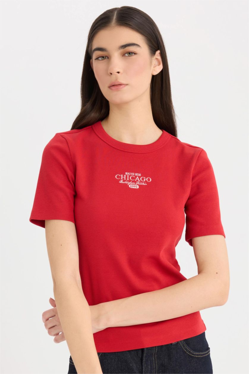 Женщины Красный Slim Fit Camisole Short Sleeve T-Shirt