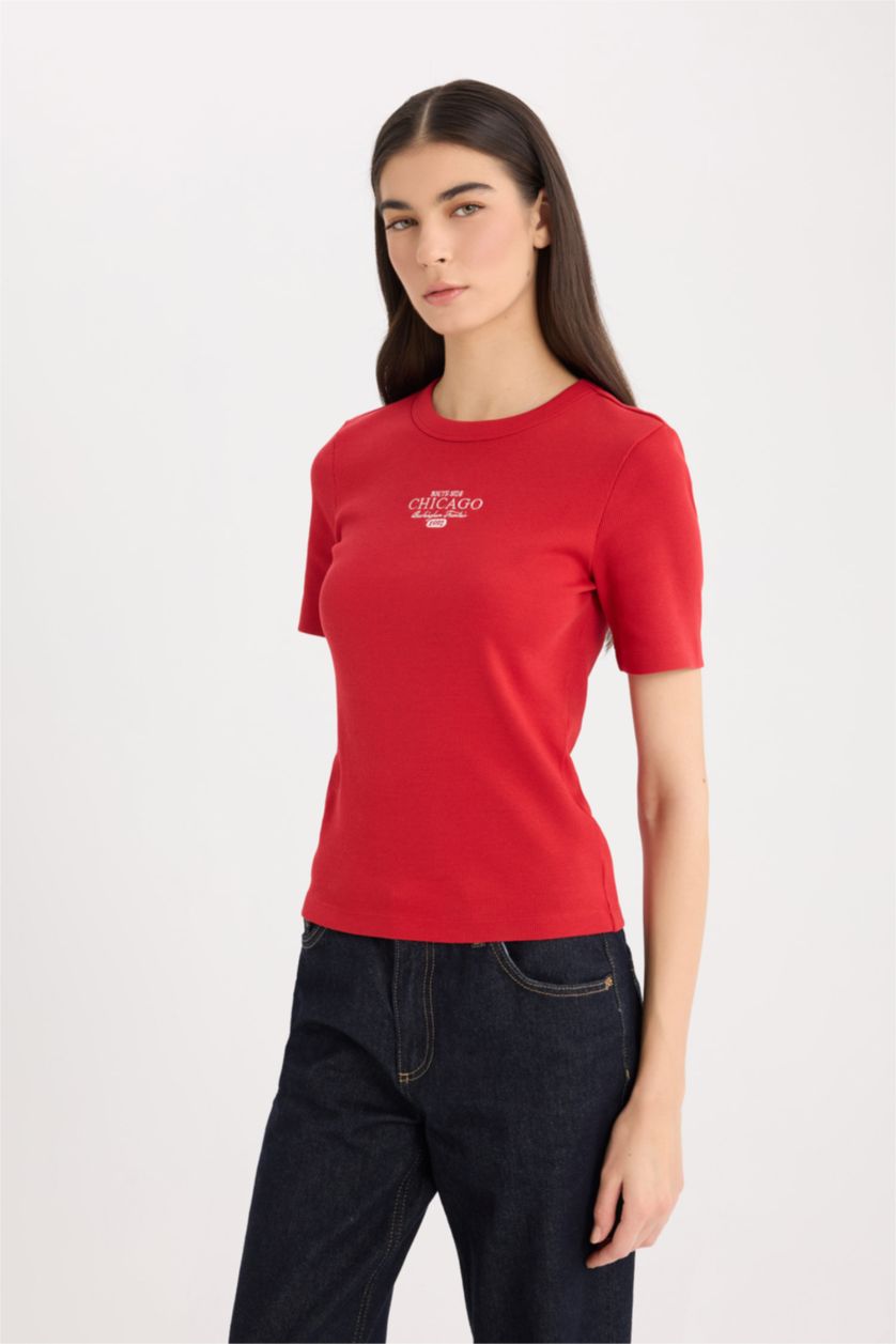 Женщины Красный Slim Fit Camisole Short Sleeve T-Shirt