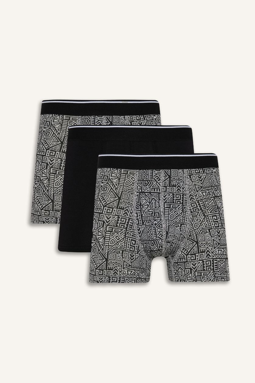 Man Black Regular Fit Printed 3 Piece Boxers