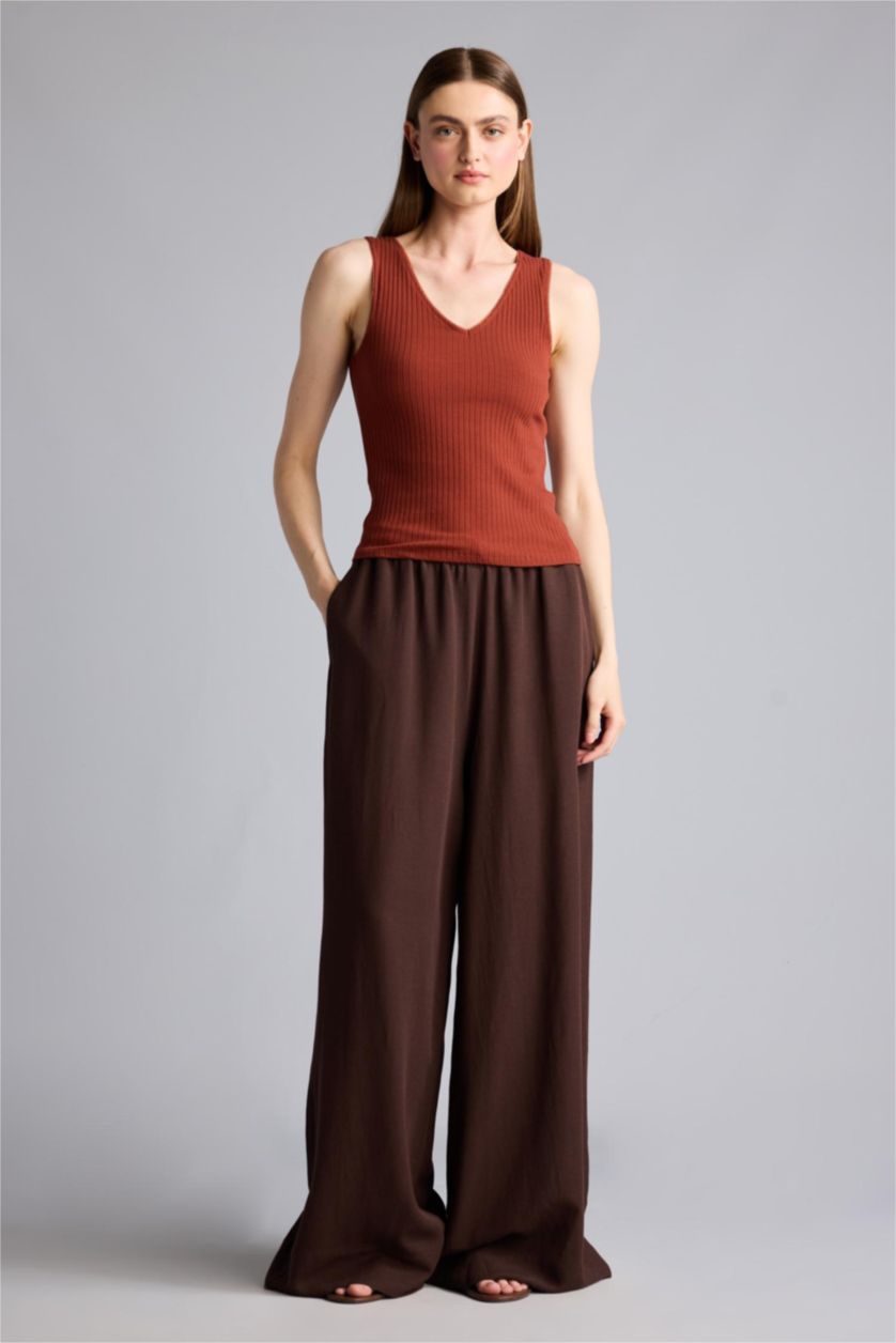 Women Brown High Waist Wide Leg Trousers