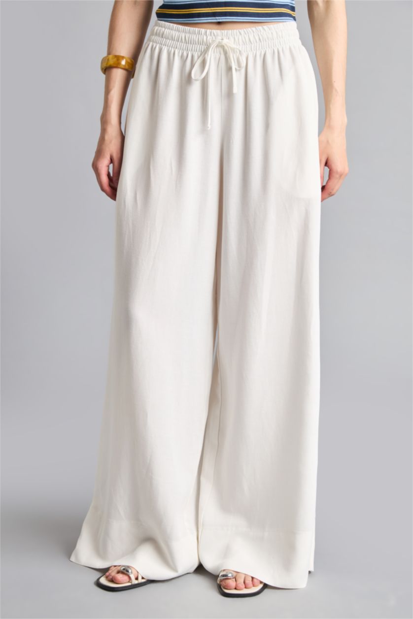 Women Ecru High Waist Wide Leg Trousers