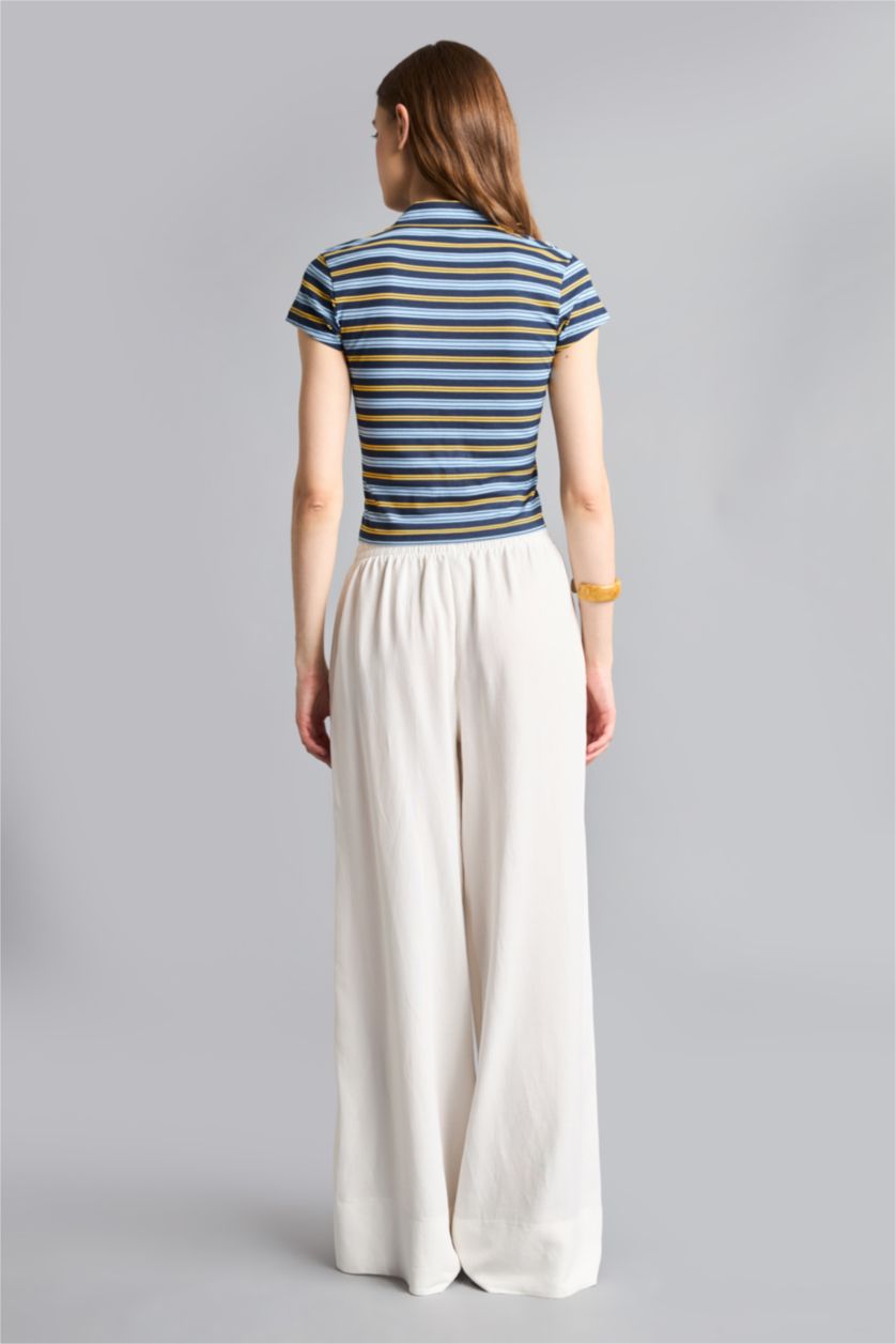 Women Ecru High Waist Wide Leg Trousers
