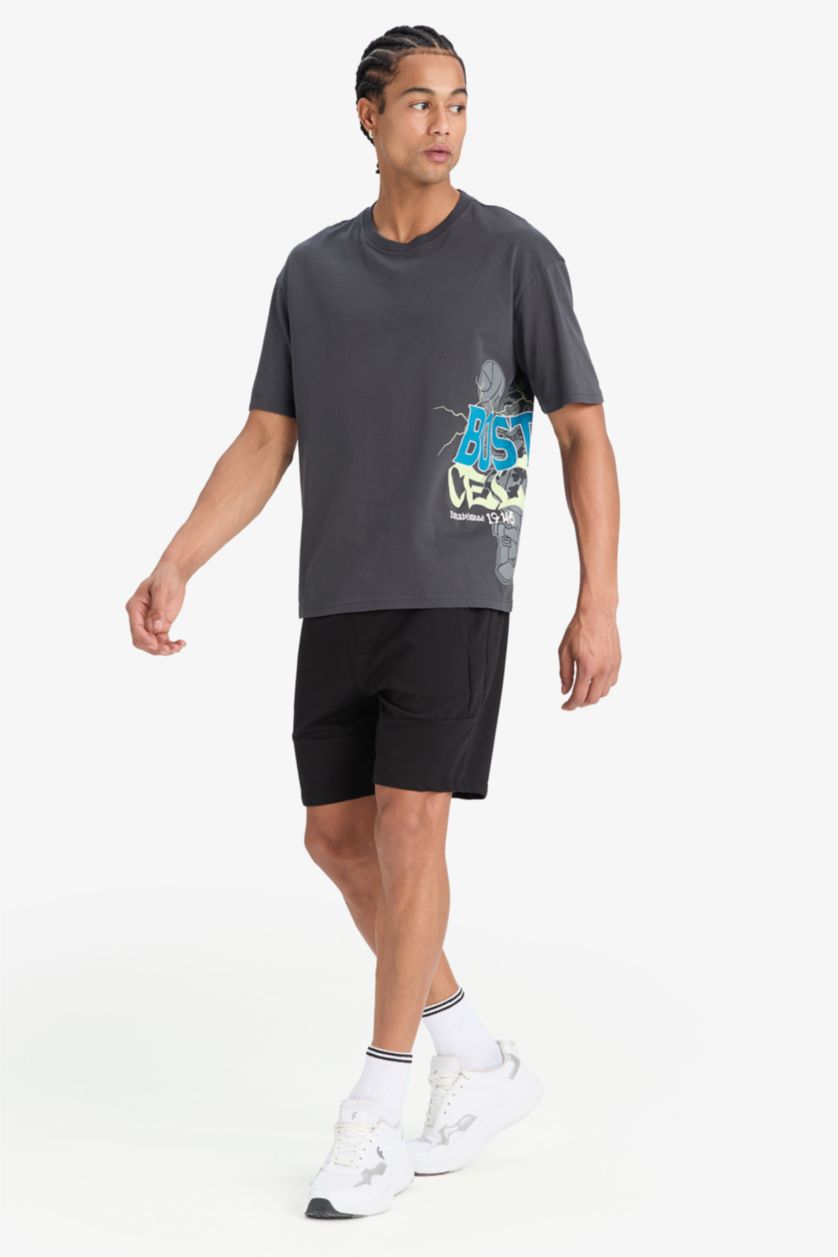 Erkek Antrasit NBA Boston Celtics Oversize Geniş Kalıp Bisiklet Yaka Kısa Kollu Tişört