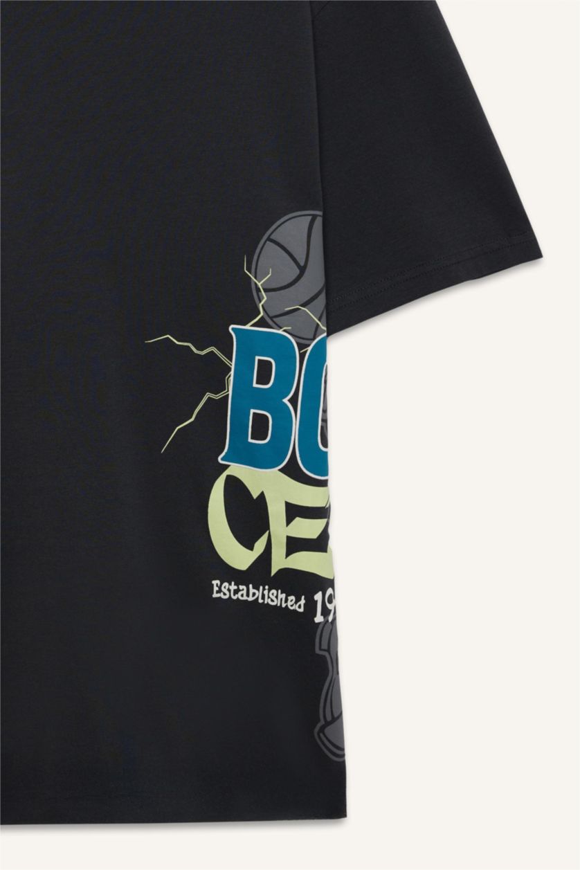 Erkek Antrasit NBA Boston Celtics Oversize Geniş Kalıp Bisiklet Yaka Kısa Kollu Tişört