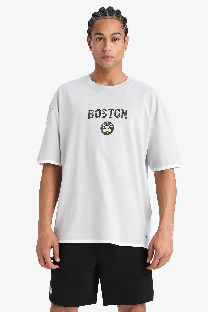 MAN Light Grey DeFactoFit NBA Boston Celtics Oversize T-Shirt