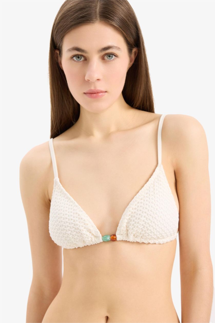 Kadın Kırık Beyaz Regular Fit Tül Bikini Üstü