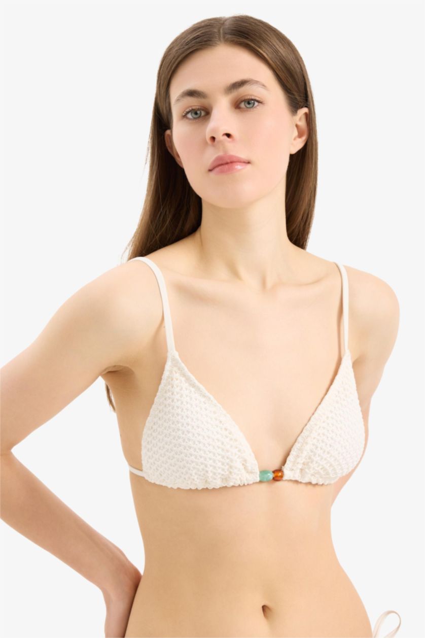 Kadın Kırık Beyaz Regular Fit Tül Bikini Üstü