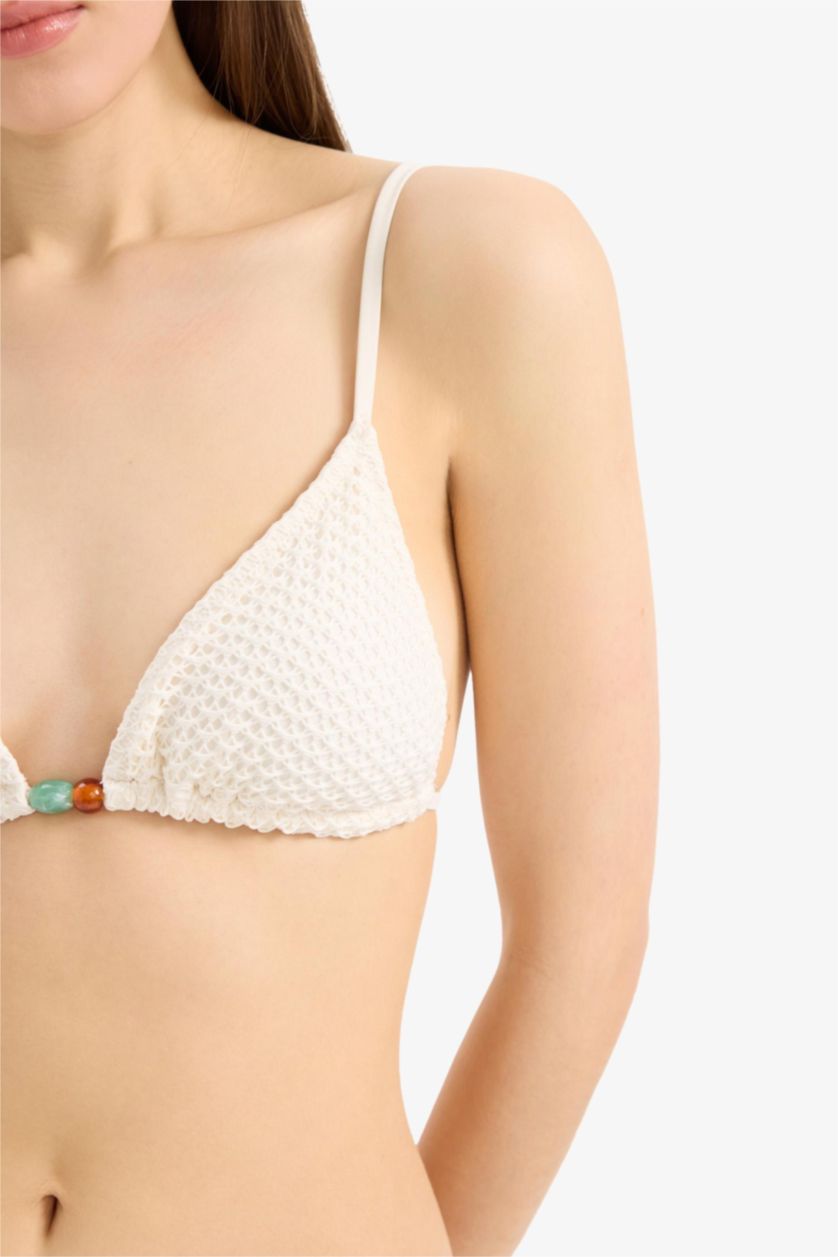 Kadın Kırık Beyaz Regular Fit Tül Bikini Üstü