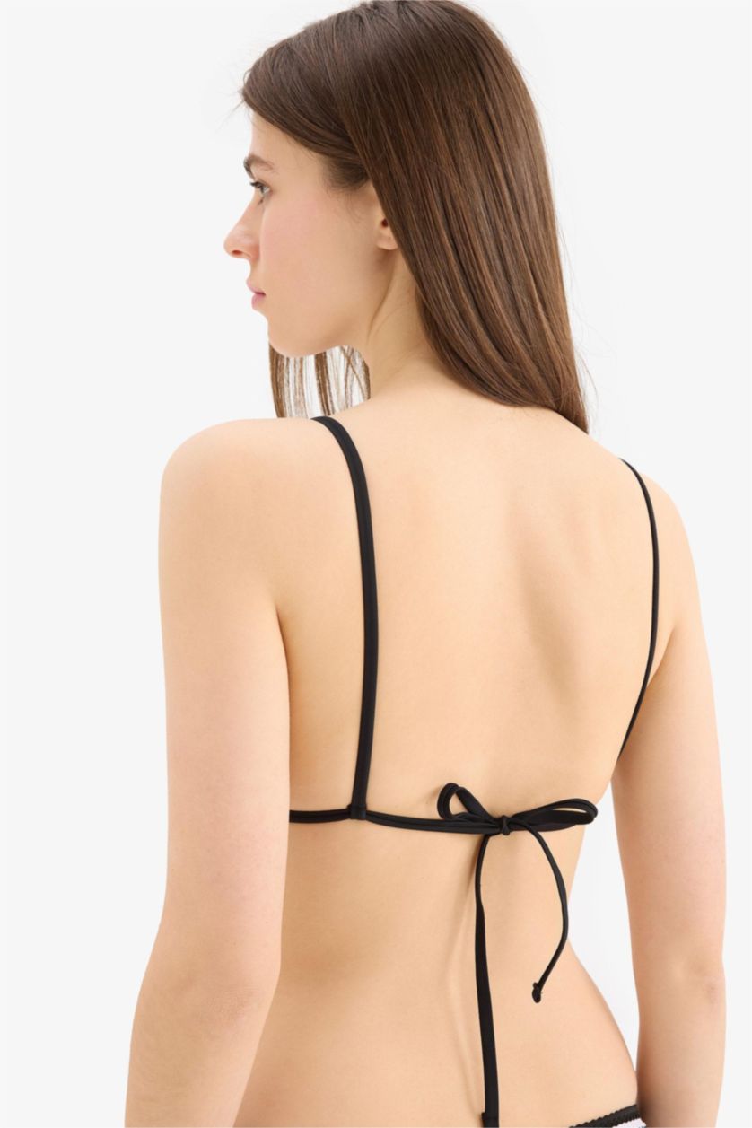 Woman Black Fall in Love Regular Fit Tulle Bikini Top