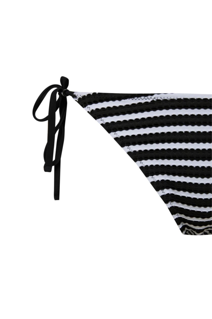 Kadın Siyah Çizgili Tül Bağcıklı Bikini Altı