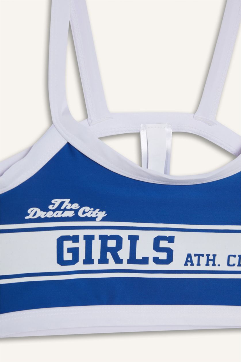 Kız Çocuk - Genç Kız Saks Baskılı Şortlu Bikini Takımı Kız Çocuk