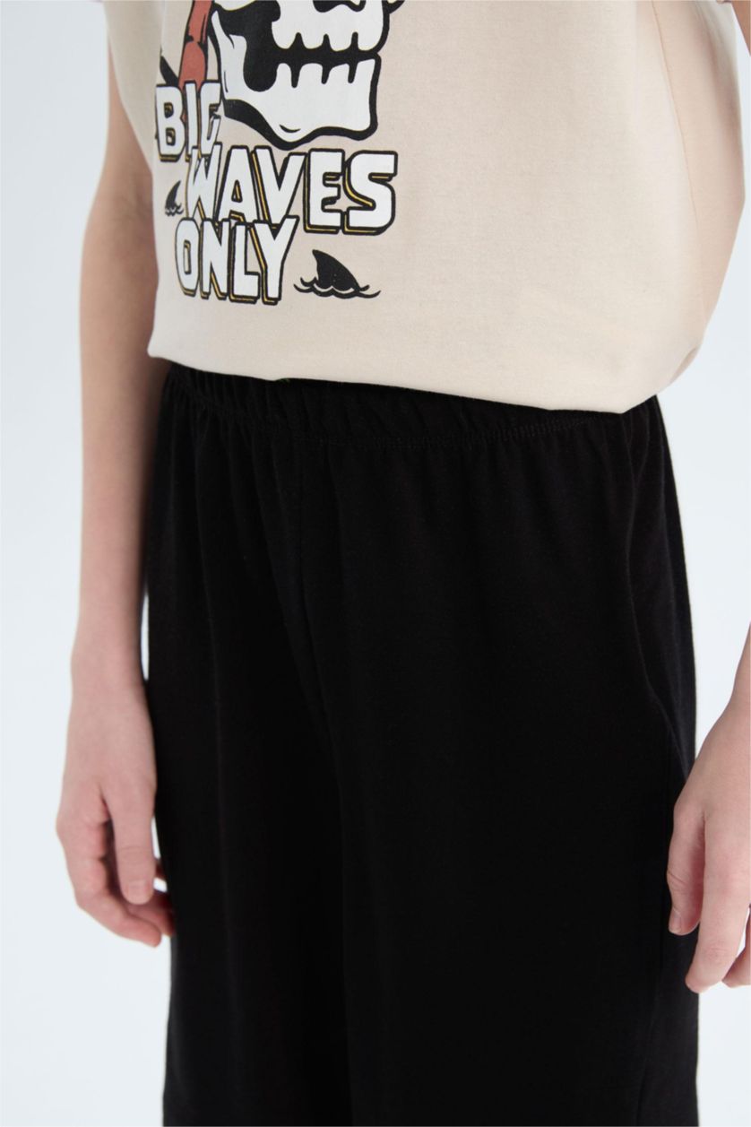 Erkek Çocuk - Genç Erkek Bej %100 Pamuklu Regular Fıt Baskılı Beli Lastikli Pijama Takımı Erkek Çocuk