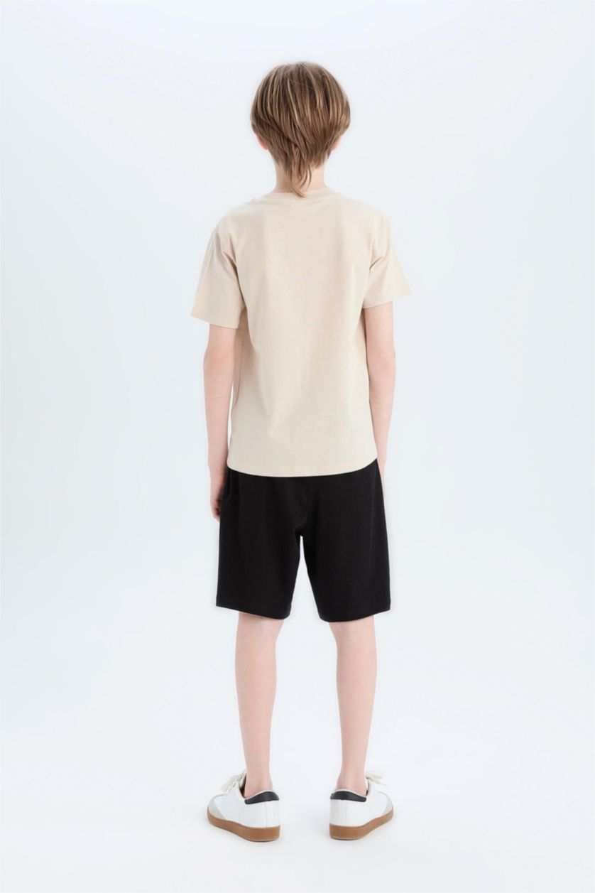 Erkek Çocuk - Genç Erkek Bej %100 Pamuklu Regular Fıt Baskılı Beli Lastikli Pijama Takımı Erkek Çocuk